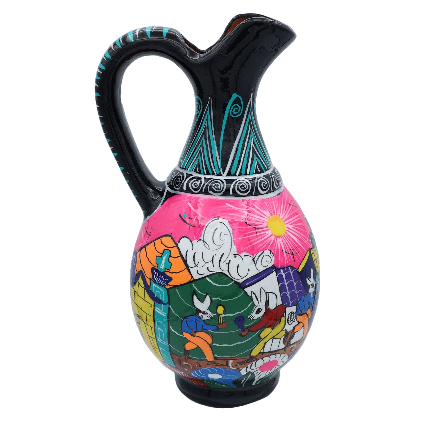 Xalitla Storytelling Round Color Pitcher with Handle