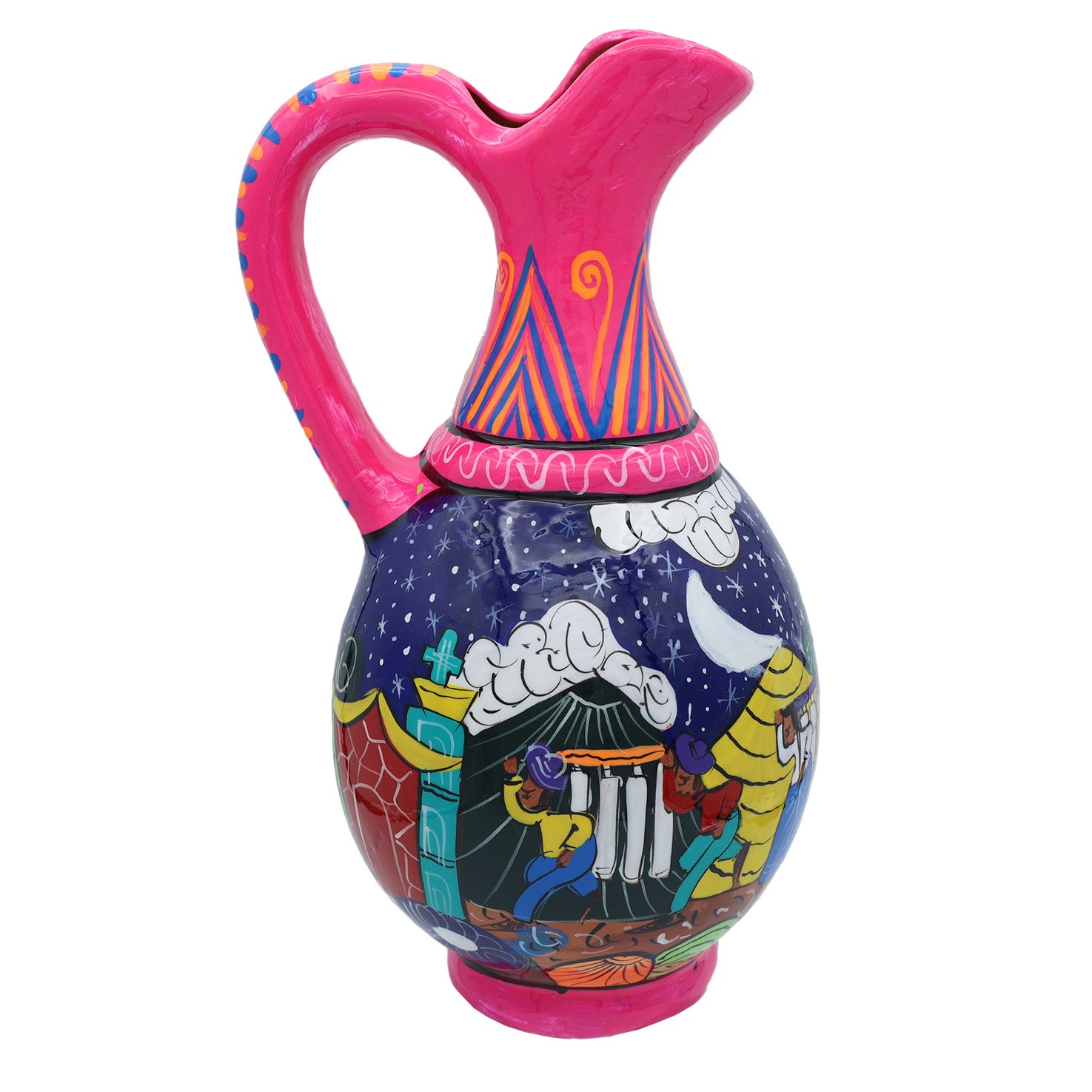Xalitla Storytelling Round Color Pitcher with Handle