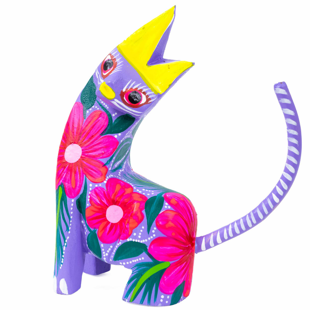 Large Hand Painted Neck Side Bend Cat Wooden Figurine