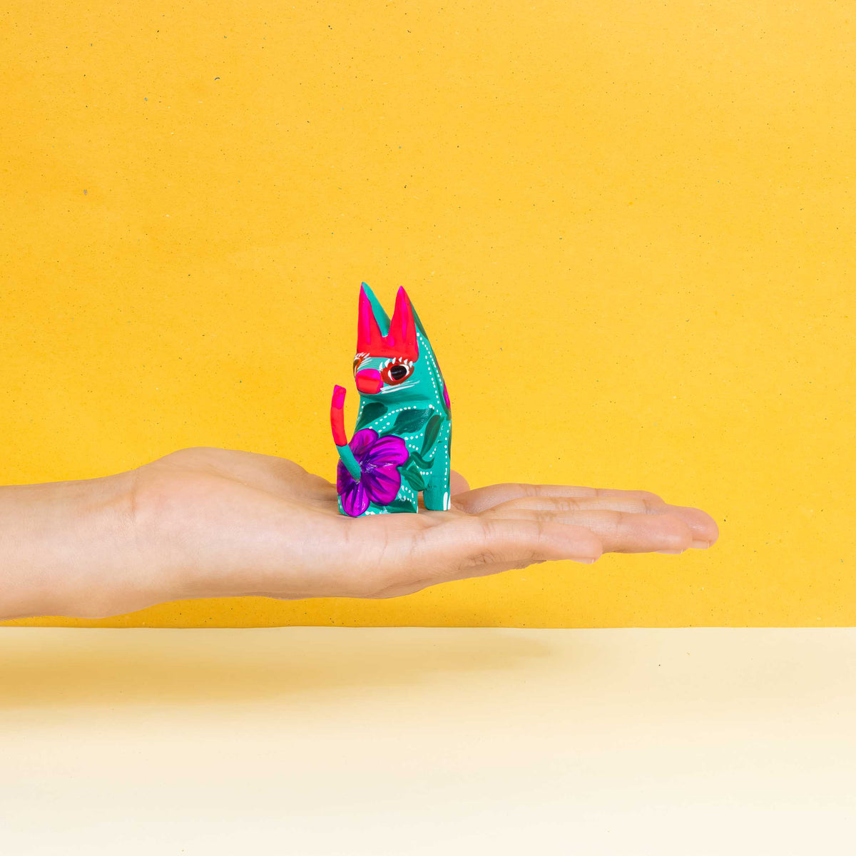 Hand Painted Head Turned Coyote Wooden Figurine