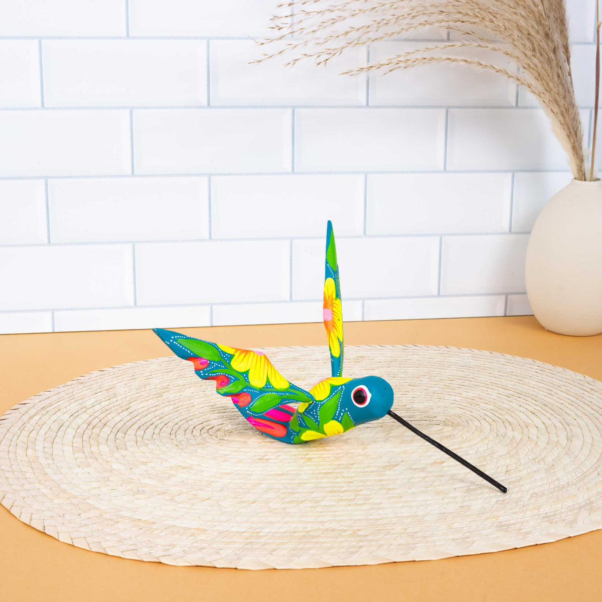 Large Hand Painted Hummingbird Wooden Figurine