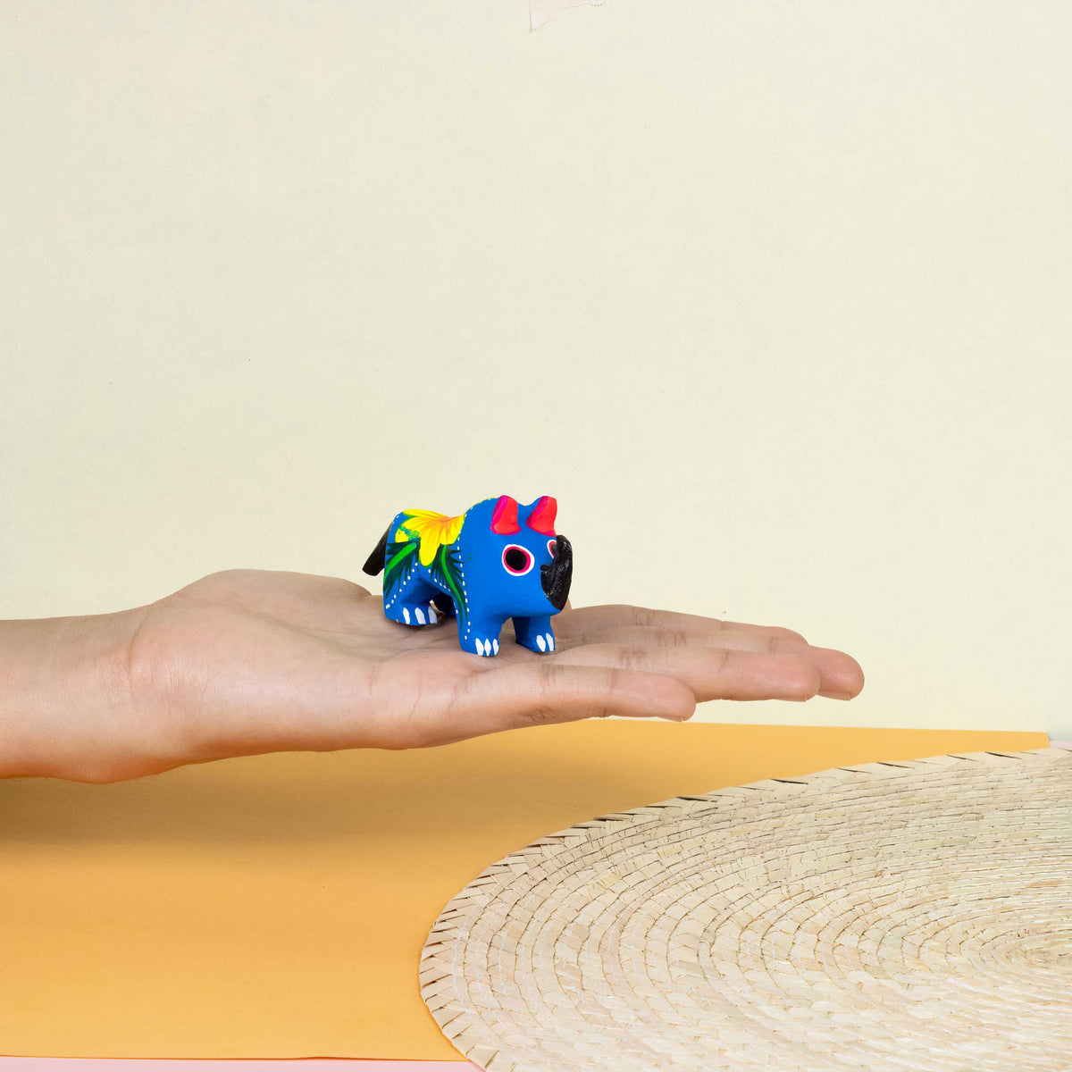 Hand Painted Rhino Wooden Figurine