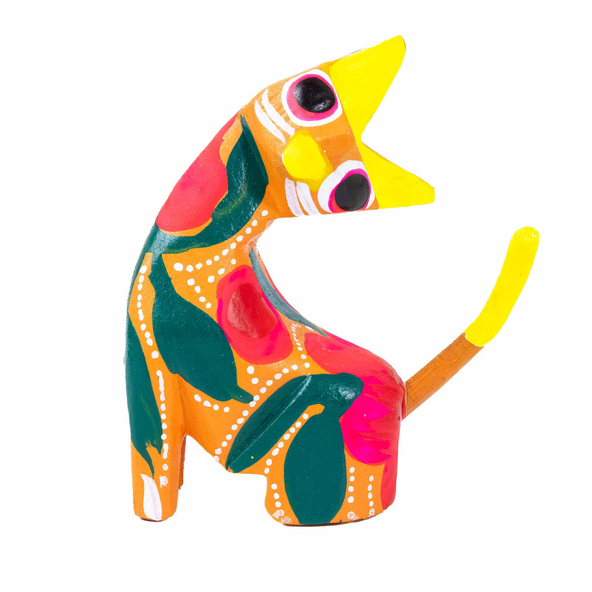 Hand Painted Neck Side Bend Cat Wooden Figurine