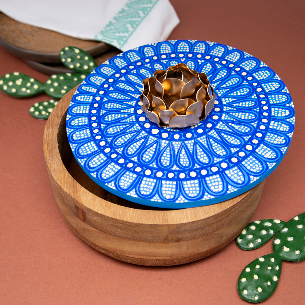 Hand-painted Parota Solid Wood Kitchen Tortillero/Basket