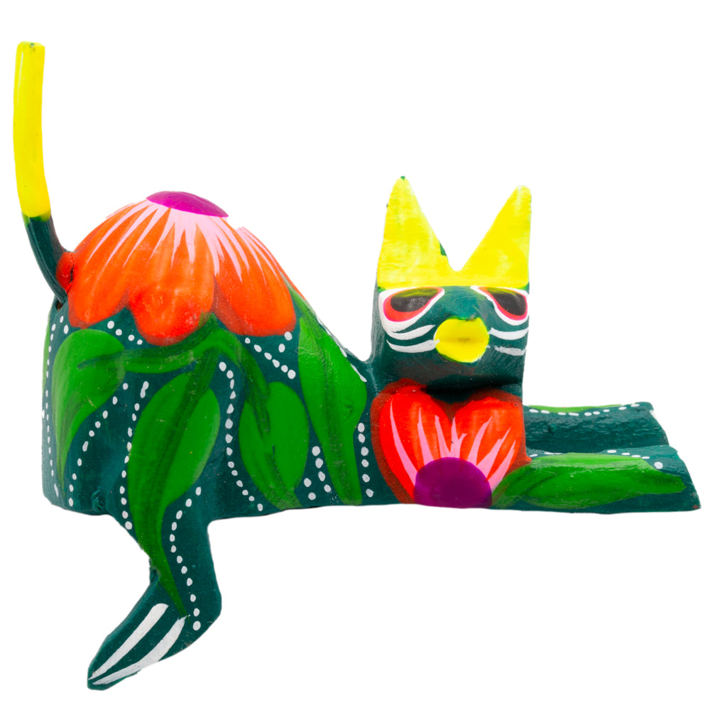 Hand Painted and Carved Hanging Cat Wooden Figurine Alebrije