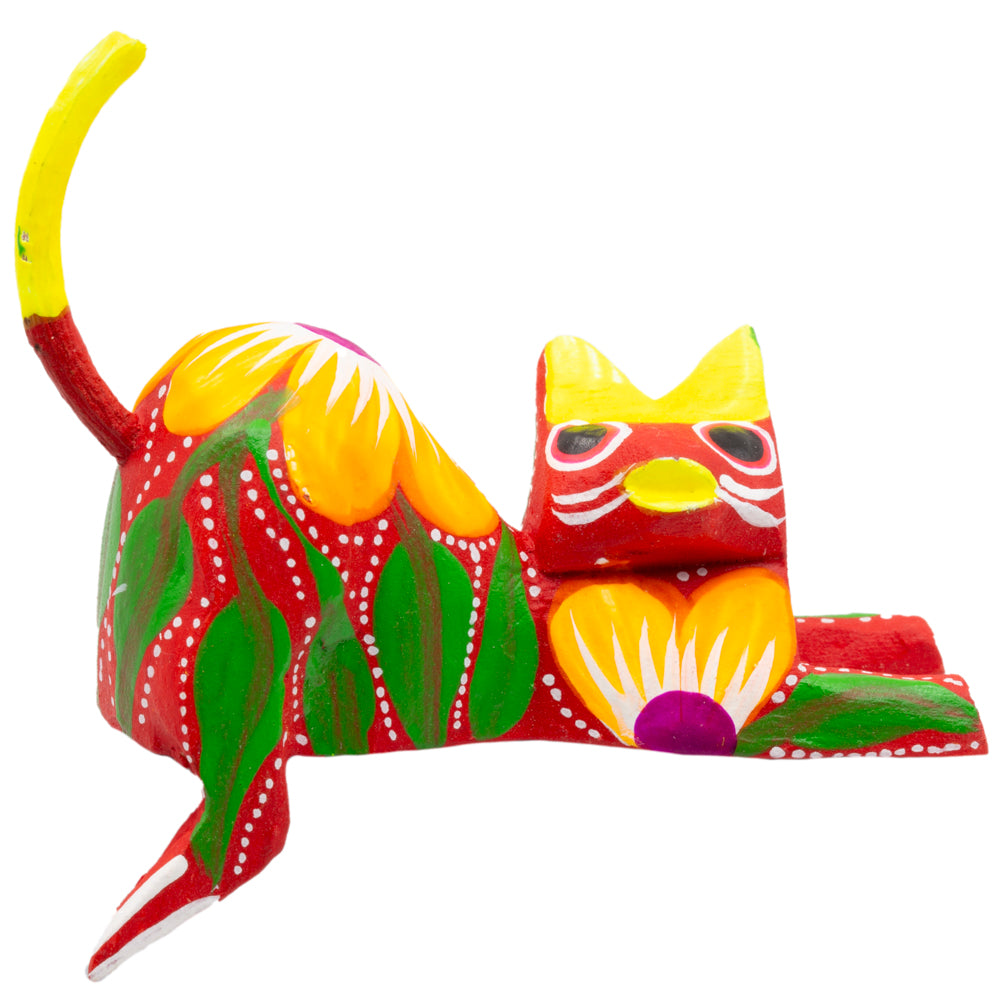 Hand Painted and Carved Hanging Cat Wooden Figurine Alebrije