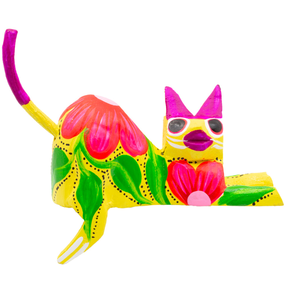Hand Painted and Carved Hanging Cat Wooden Figurine Alebrije