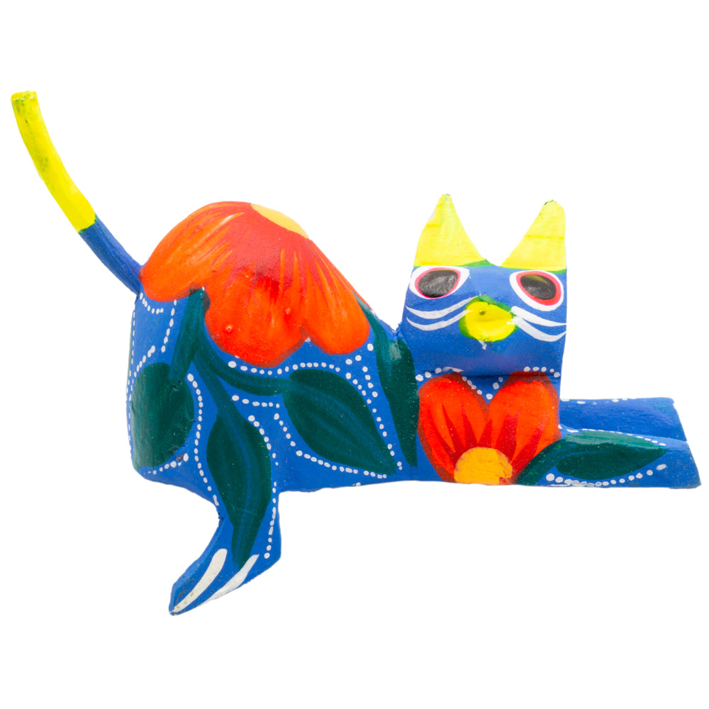 Hand Painted and Carved Hanging Cat Wooden Figurine Alebrije