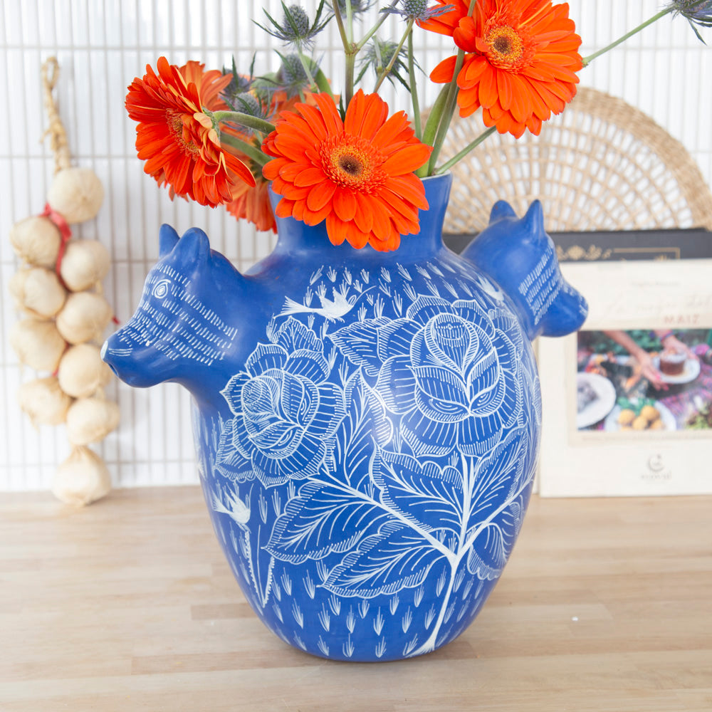  VASE MALJAKKO 160mm フラワーべース　ブルー Huancito Large Coyote Vase | Lolo Mexican Mercadito