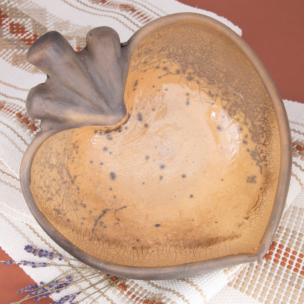 Large Atzompa Heart Clay Bowl