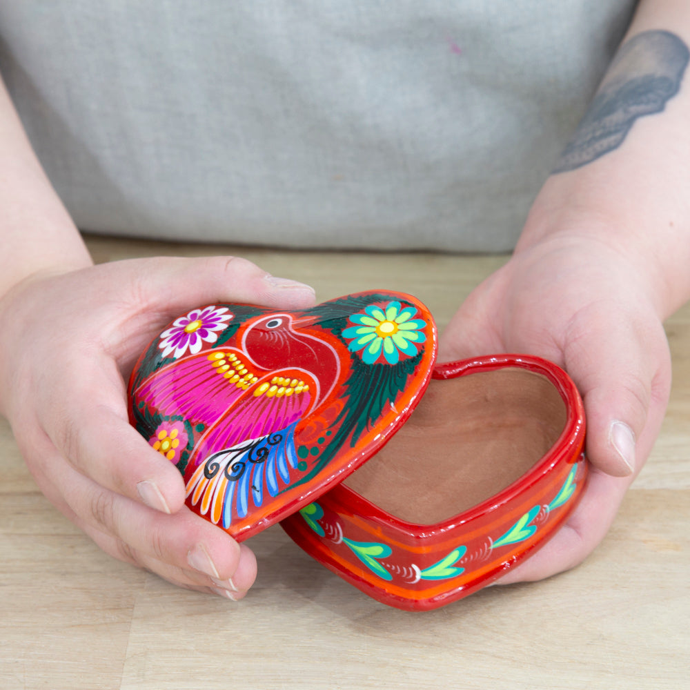 Hand-Painted Xalitla Clay Heart Trinket/Jewelry Box