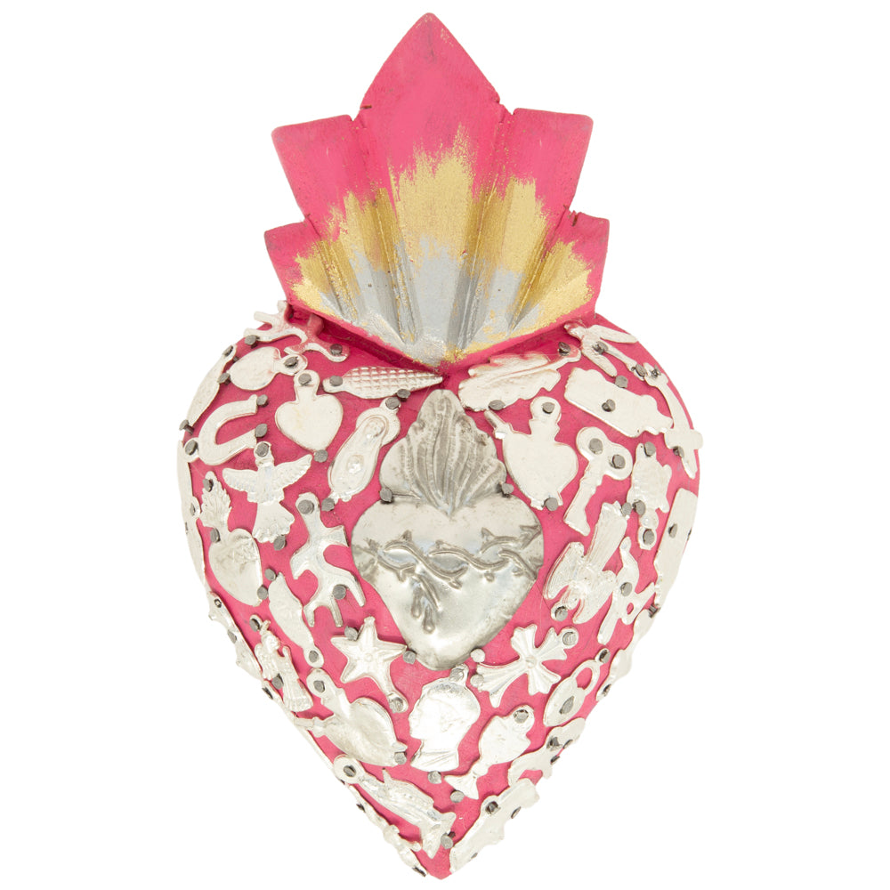 Medium Wooden Sacred Heart with Milagritos