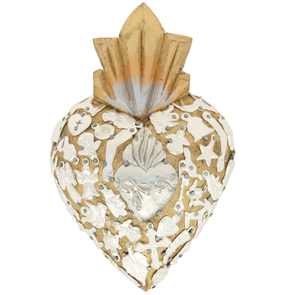 Medium Wooden Sacred Heart with Milagritos