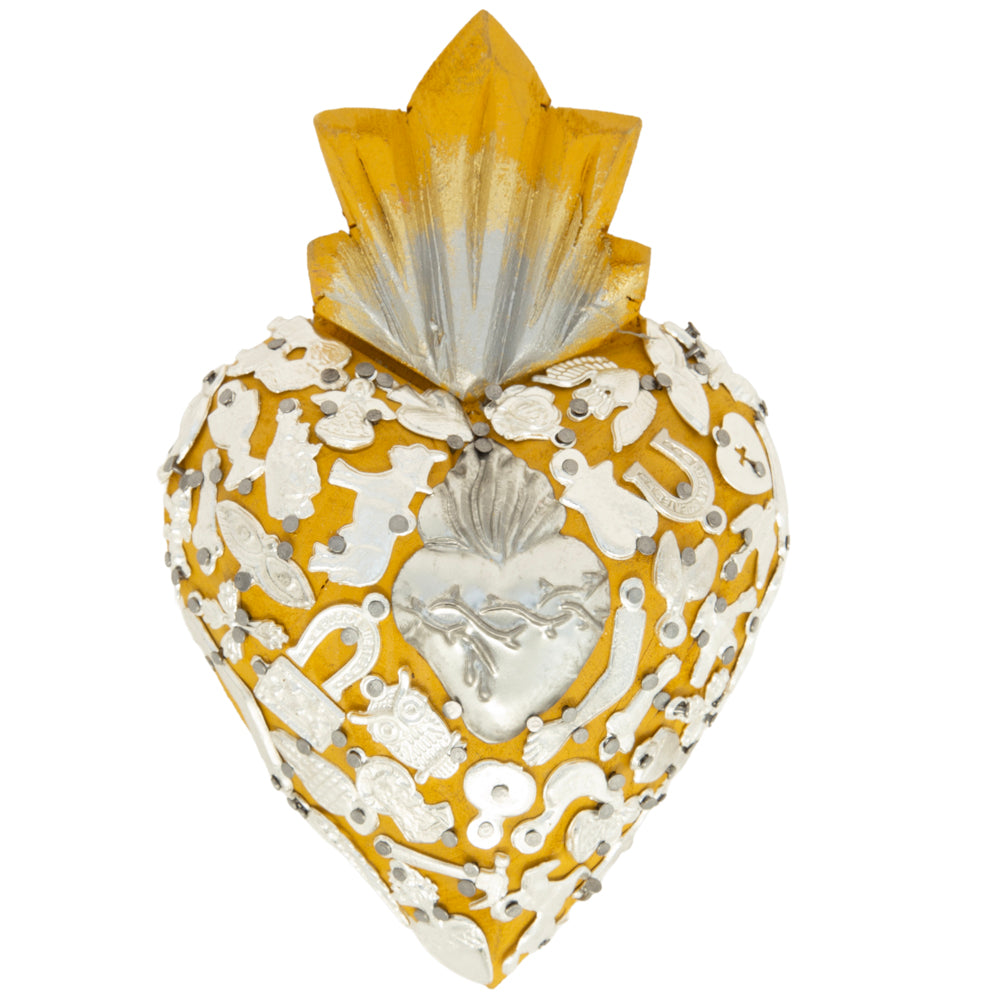 Medium Wooden Sacred Heart with Milagritos