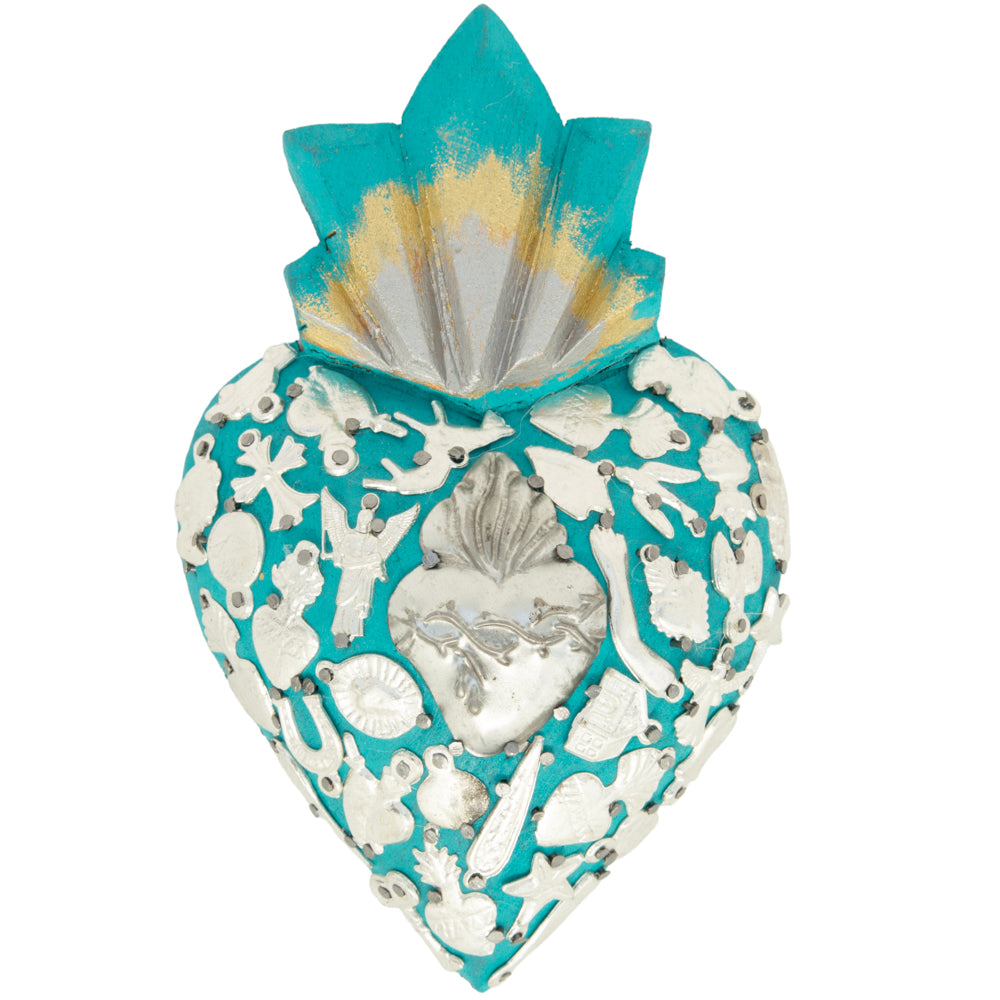 Medium Wooden Sacred Heart with Milagritos