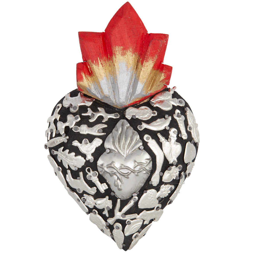 Medium Wooden Sacred Heart with Milagritos