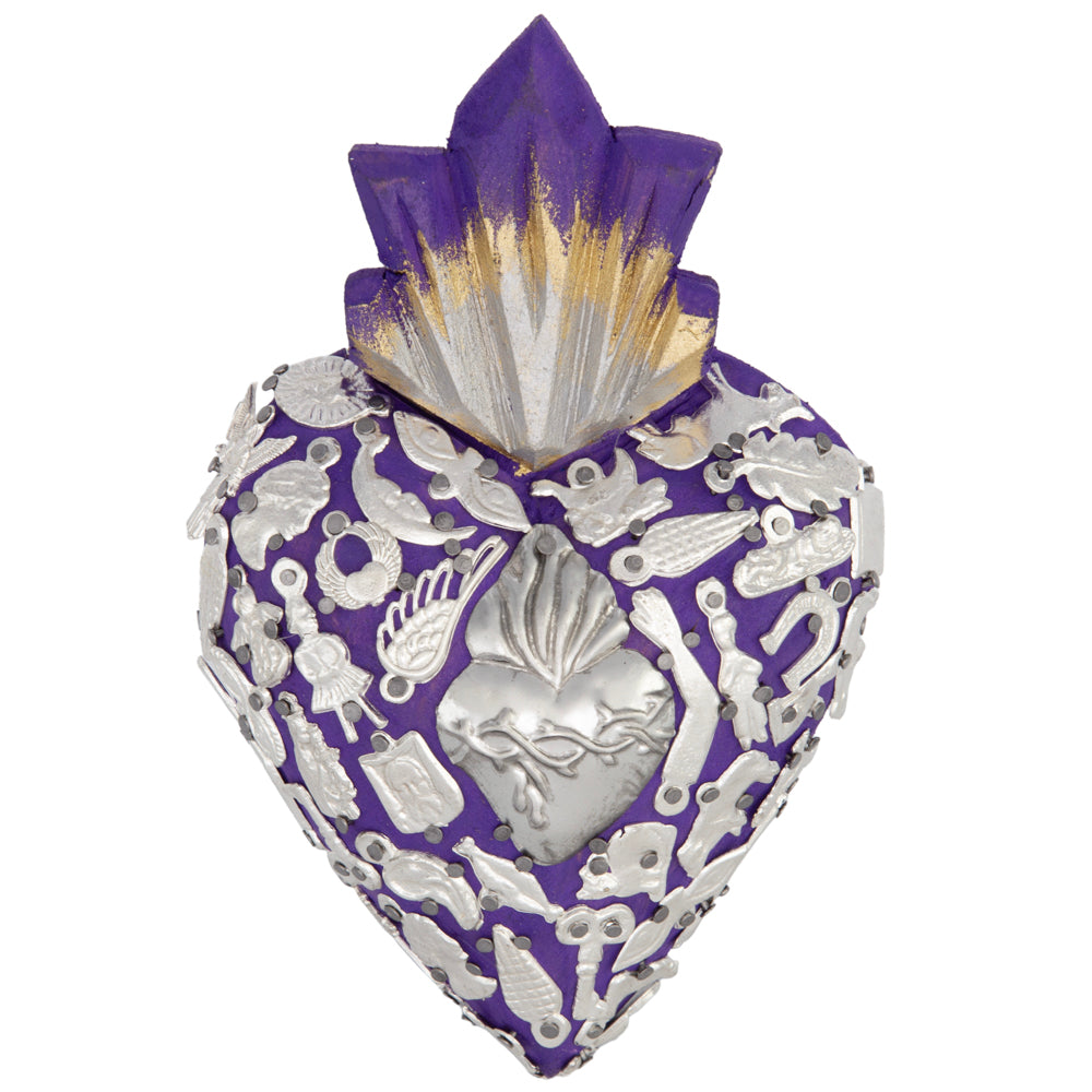 Medium Wooden Sacred Heart with Milagritos