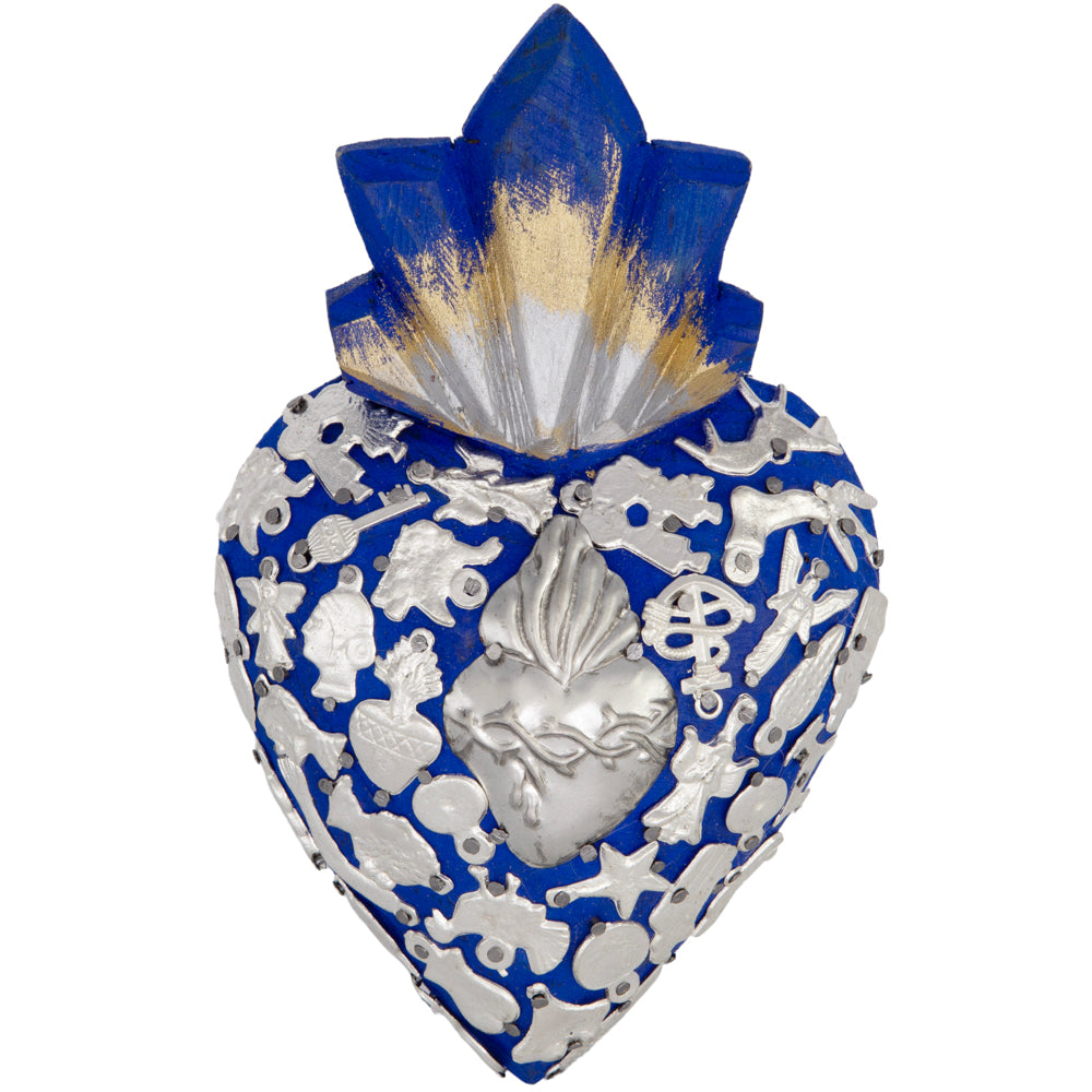 Medium Wooden Sacred Heart with Milagritos