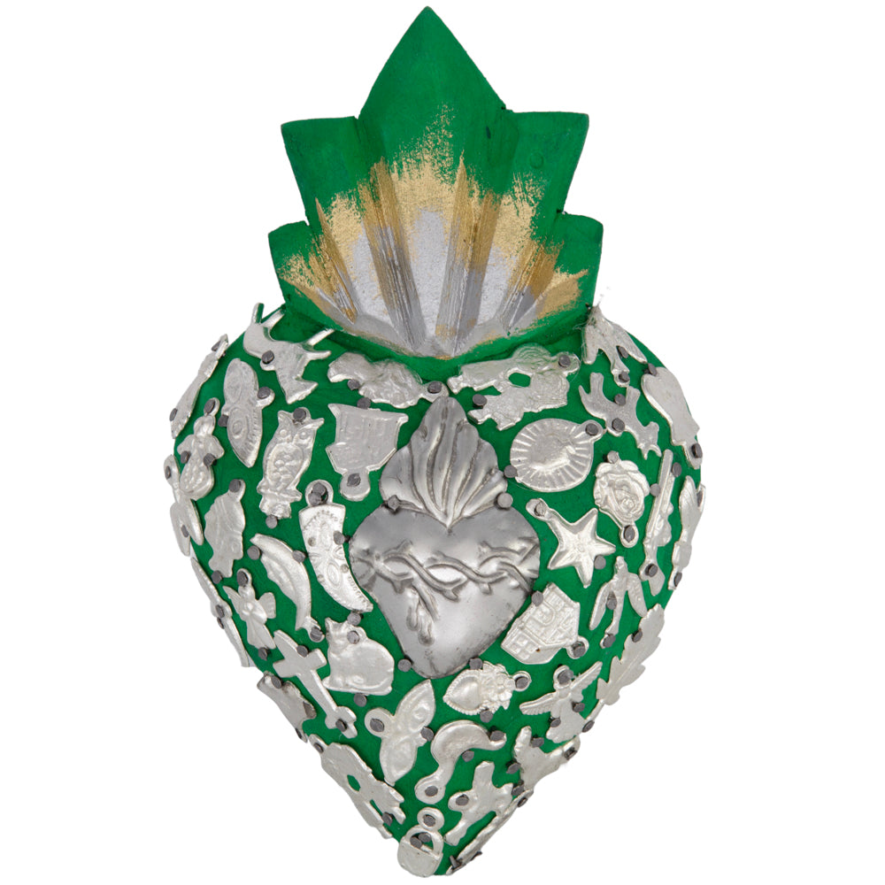 Medium Wooden Sacred Heart with Milagritos