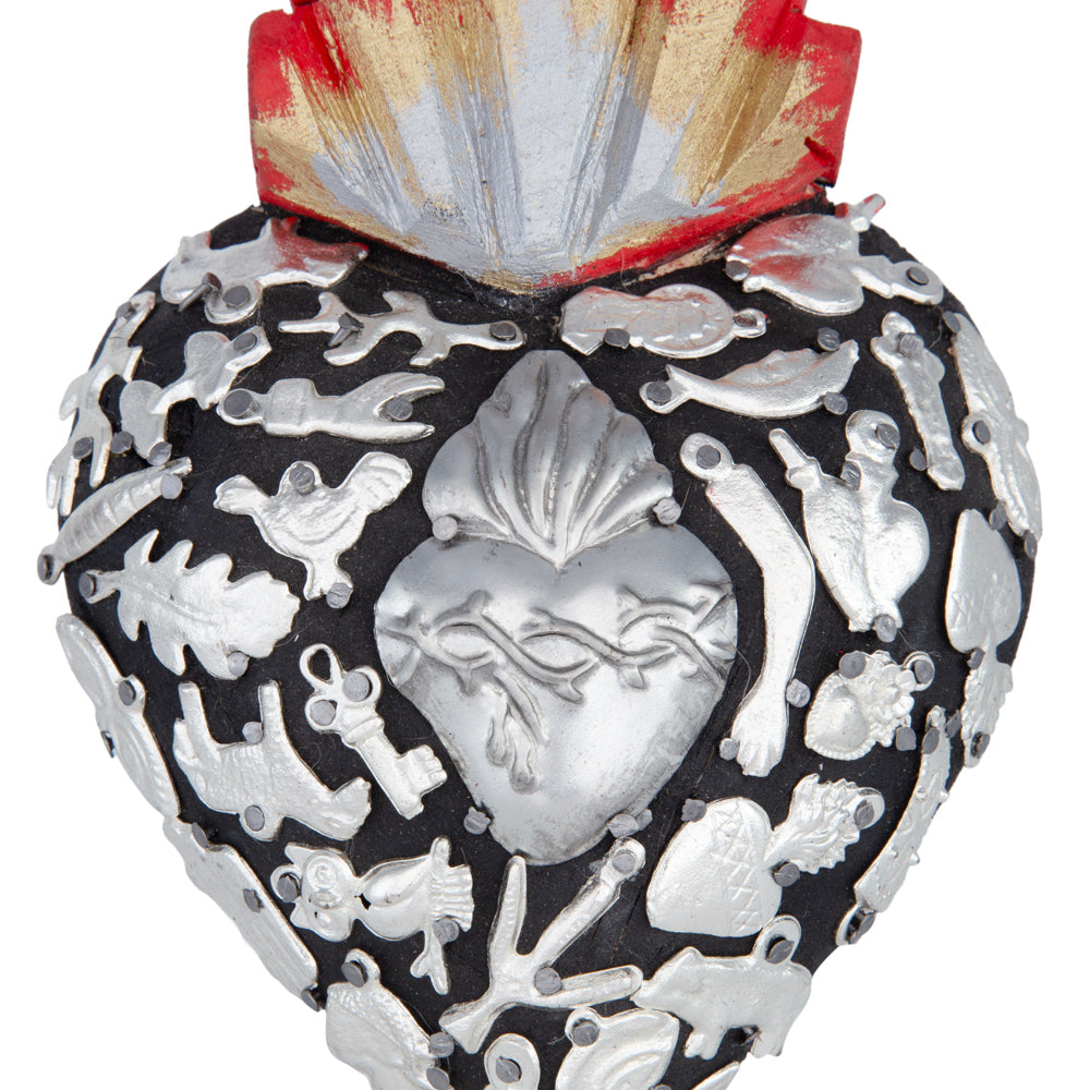 Medium Wooden Sacred Heart with Milagritos