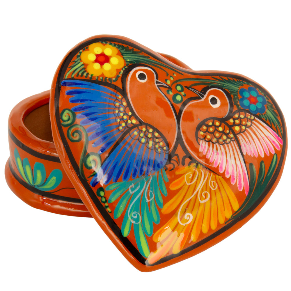 Hand-Painted Xalitla Clay Heart Trinket/Jewelry Box