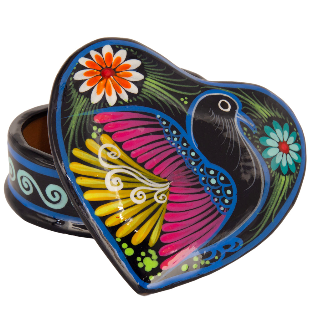 Hand-Painted Xalitla Clay Heart Trinket/Jewelry Box