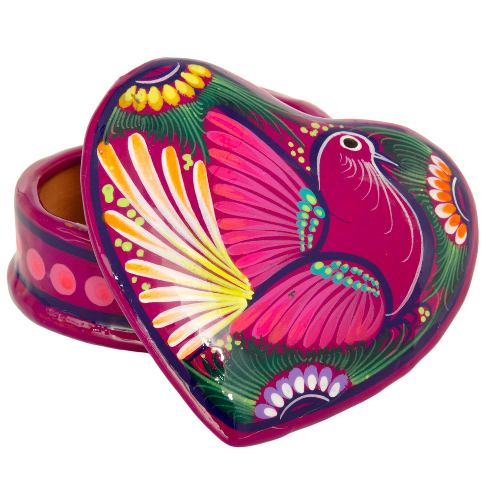 Hand-Painted Xalitla Clay Heart Trinket/Jewelry Box