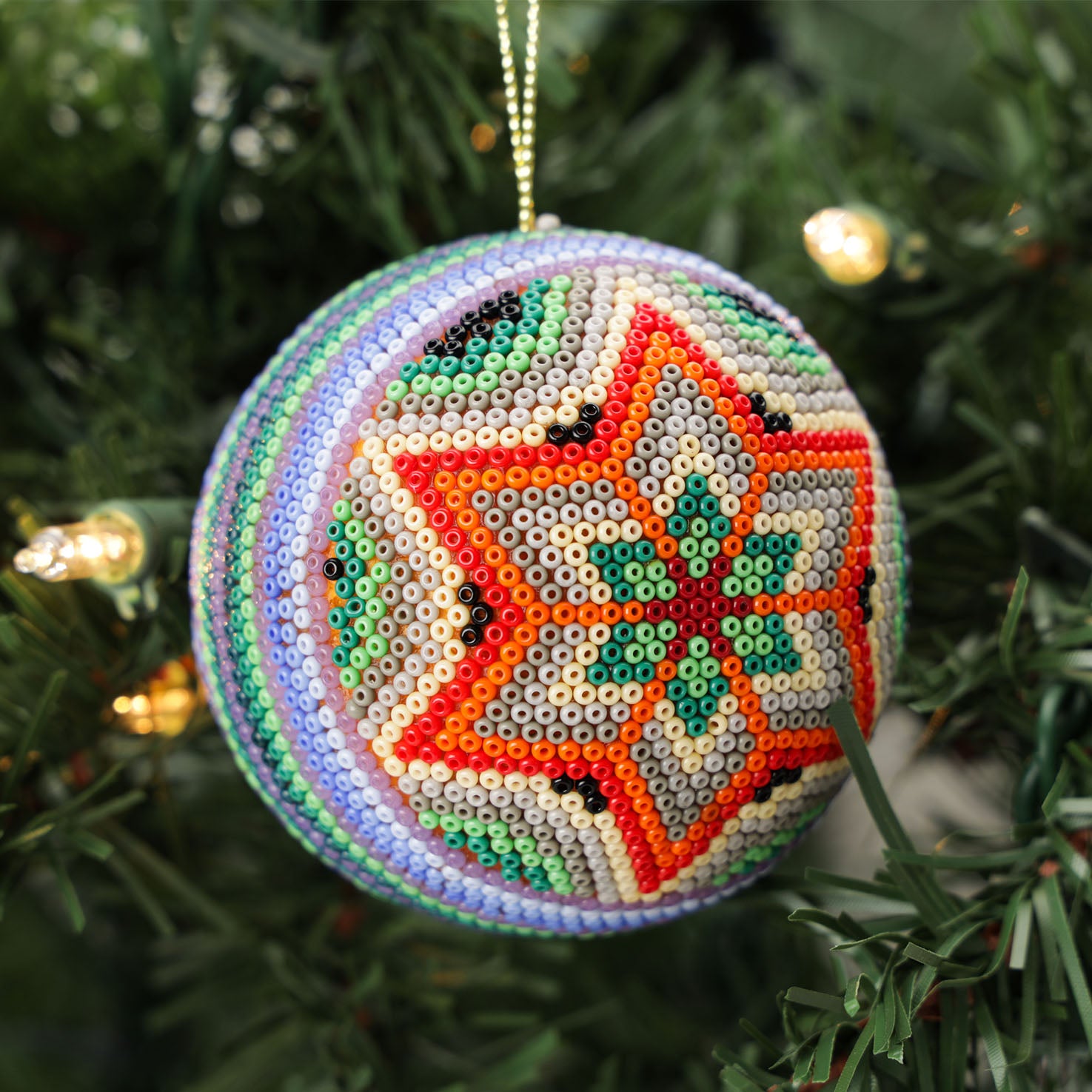 Huichol Art Round Beaded Christmas Ornament