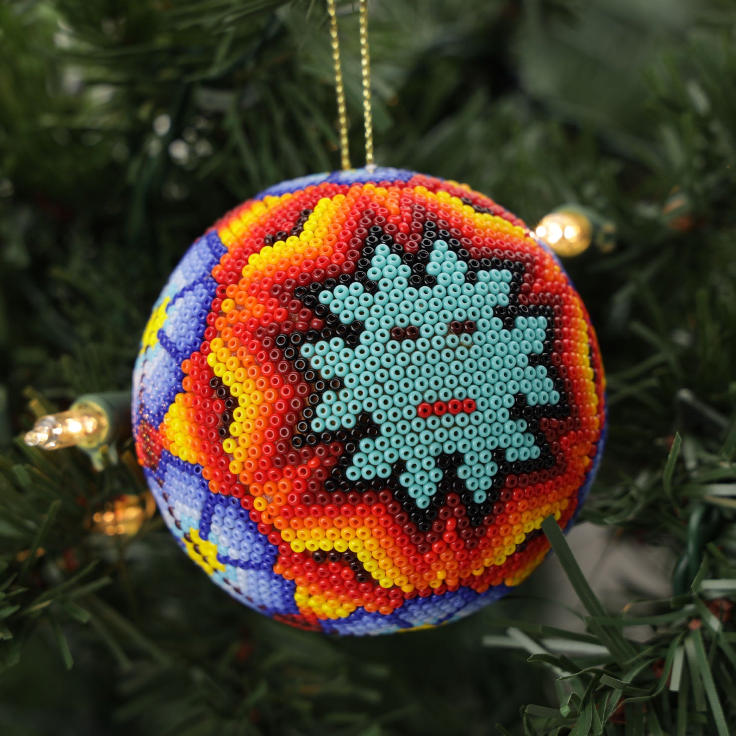 Huichol Art Round Beaded Christmas Ornament