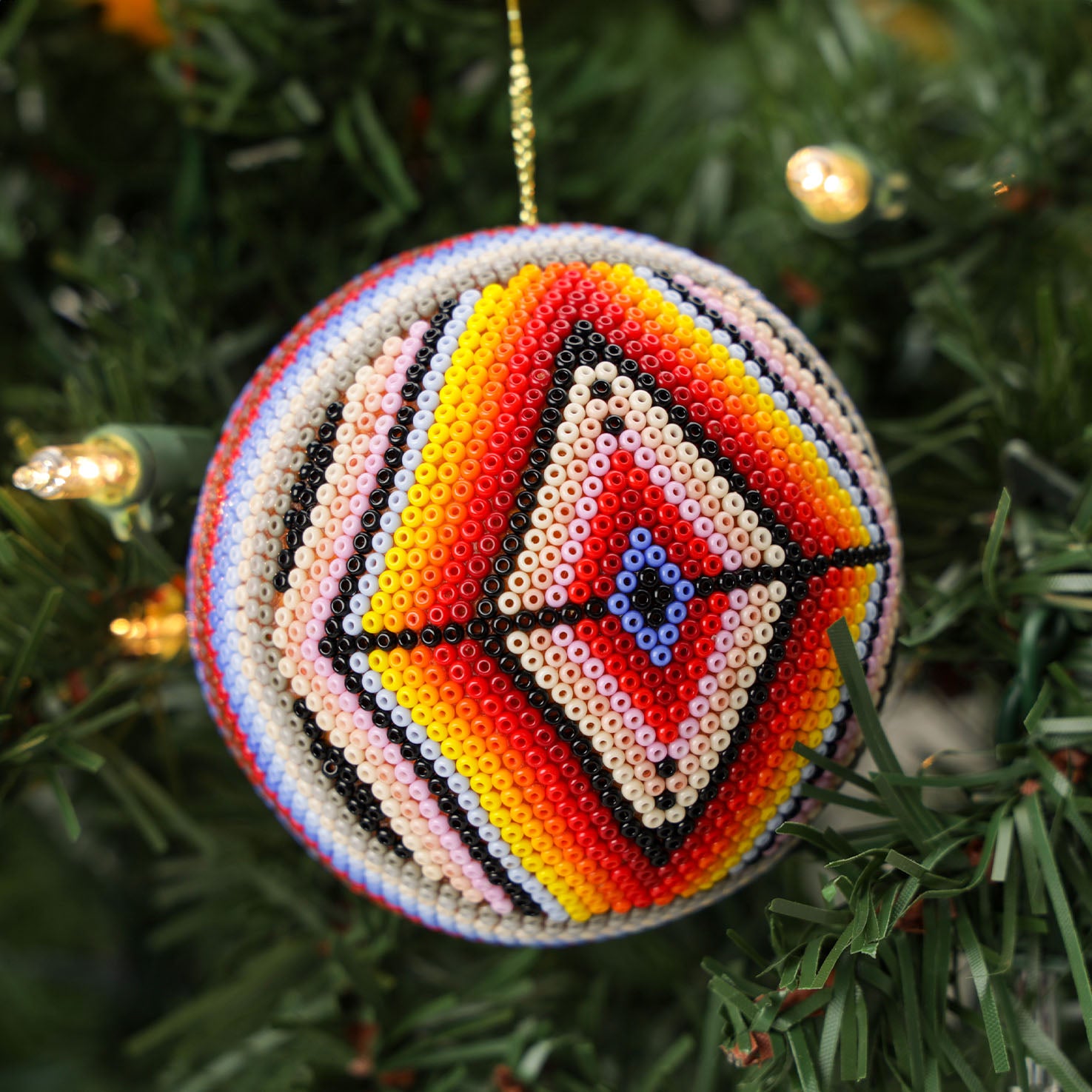 Huichol Art Round Beaded Christmas Ornament