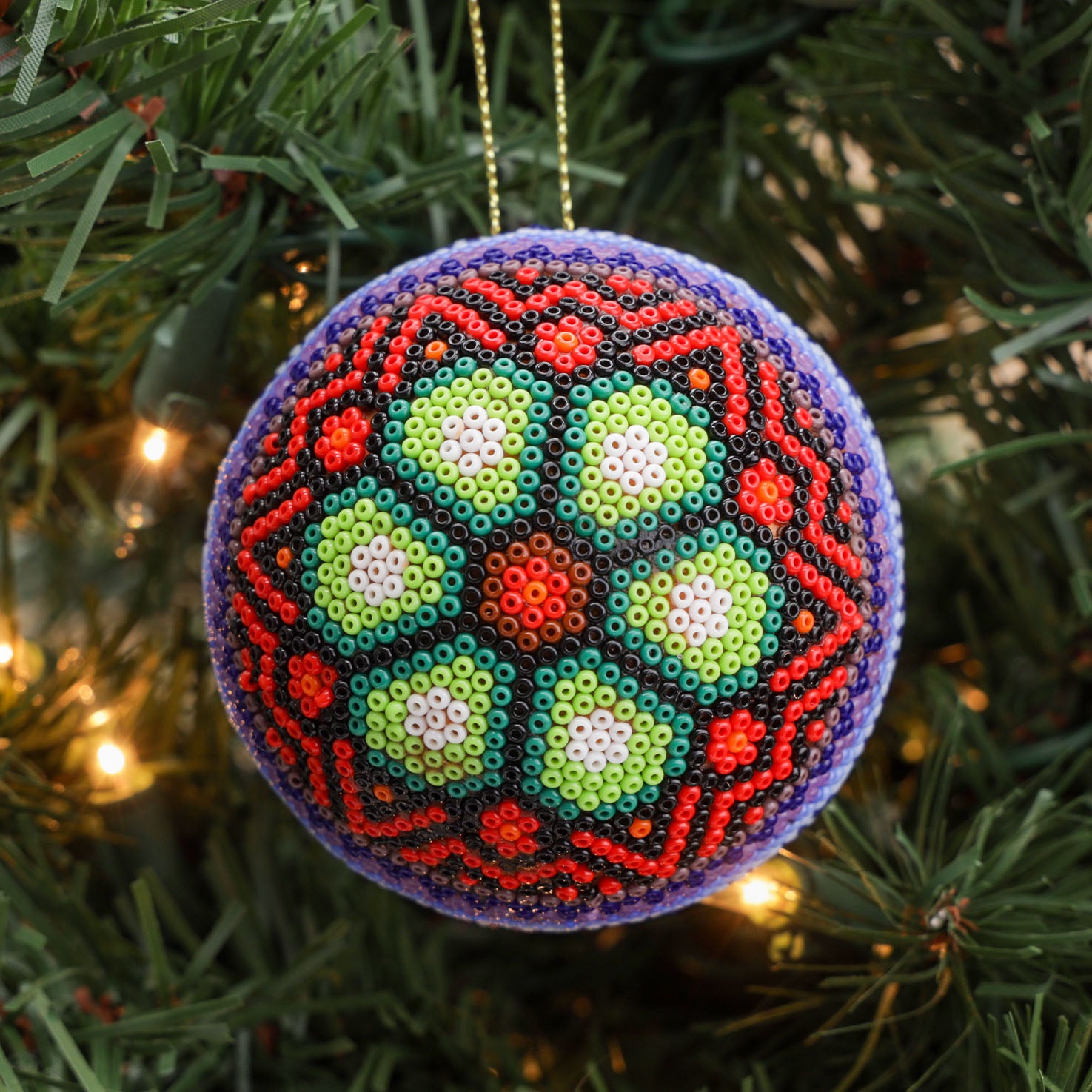 Huichol Art Round Beaded Christmas Ornament