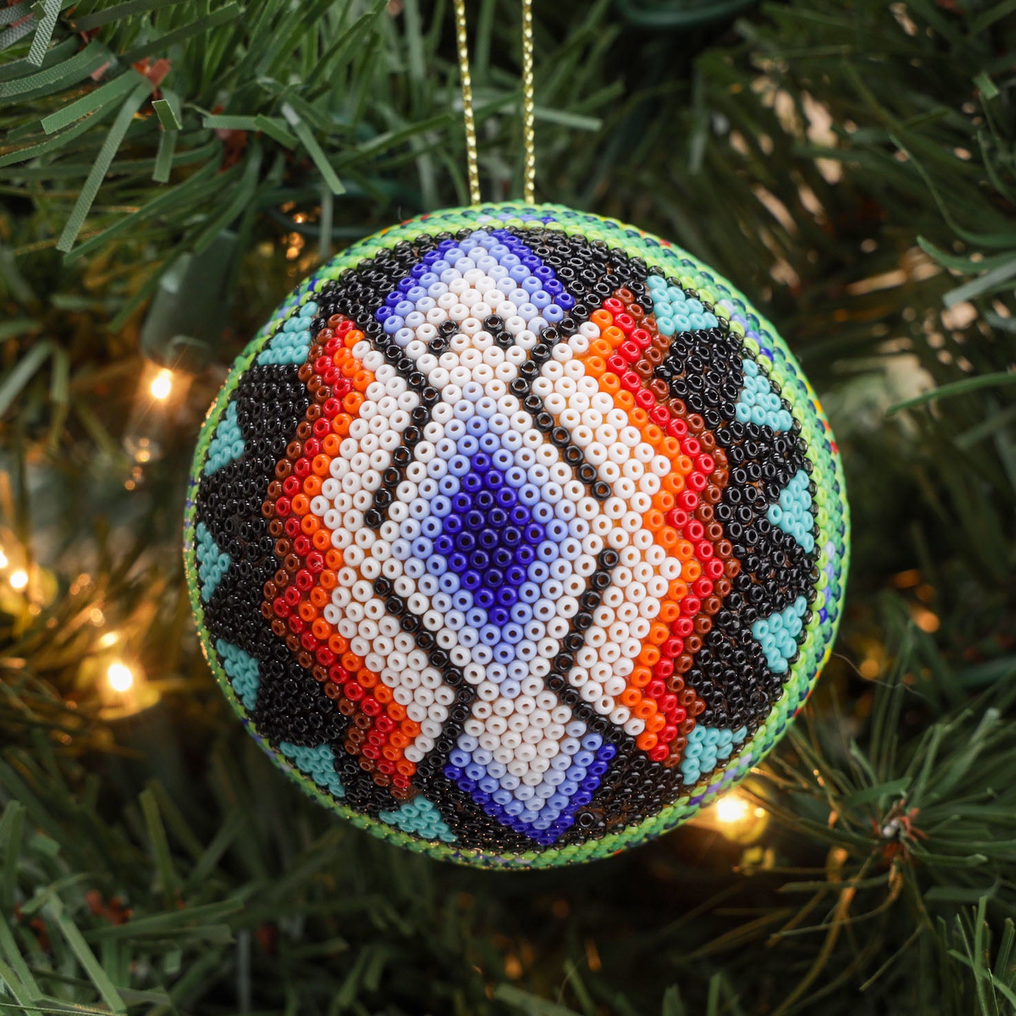 Huichol Art Round Beaded Christmas Ornament