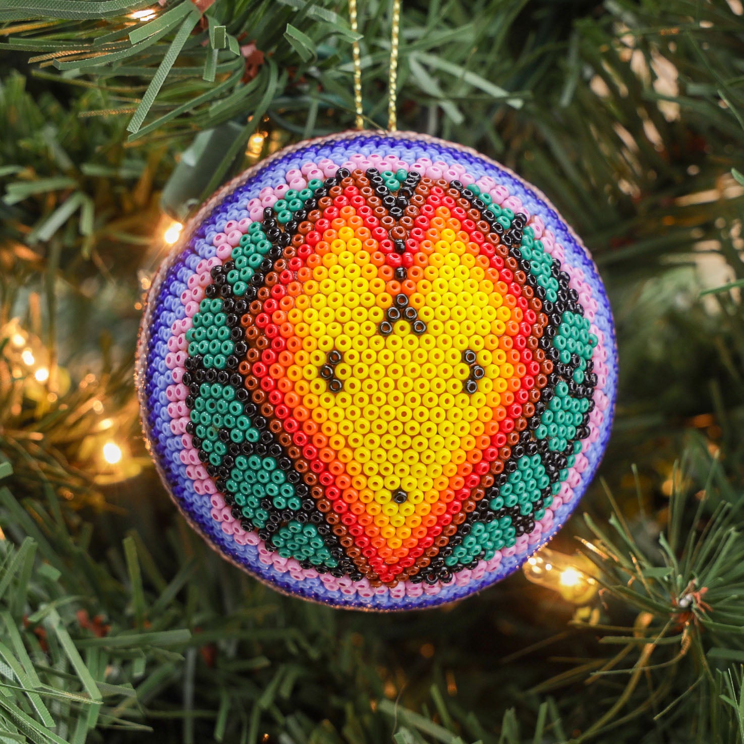 Huichol Art Round Beaded Christmas Ornament