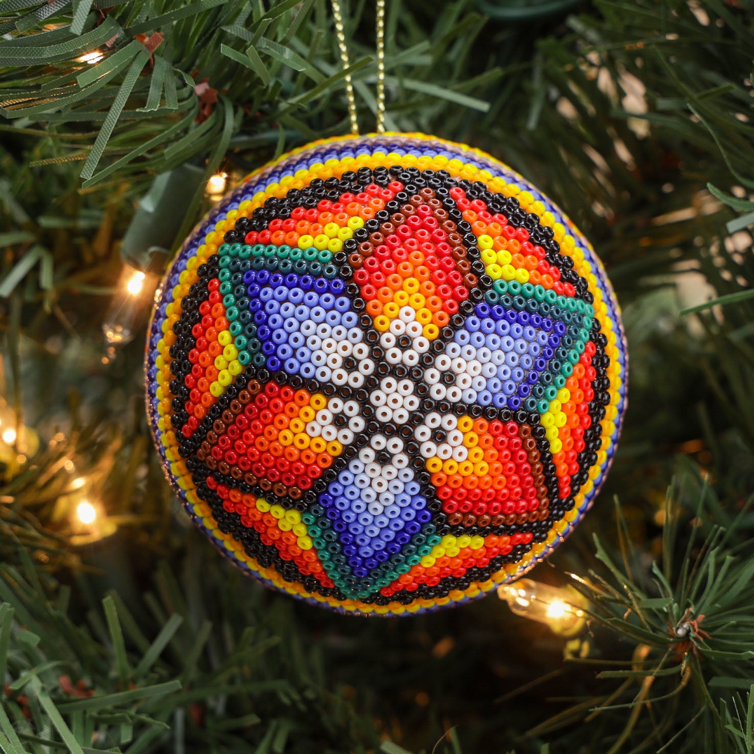 Huichol Art Round Beaded Christmas Ornament
