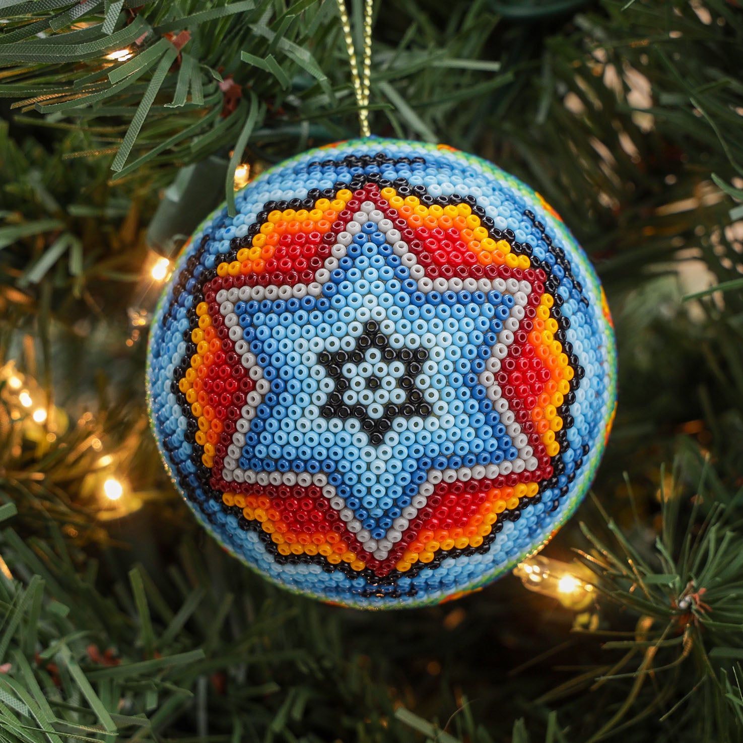 Huichol Art Round Beaded Christmas Ornament