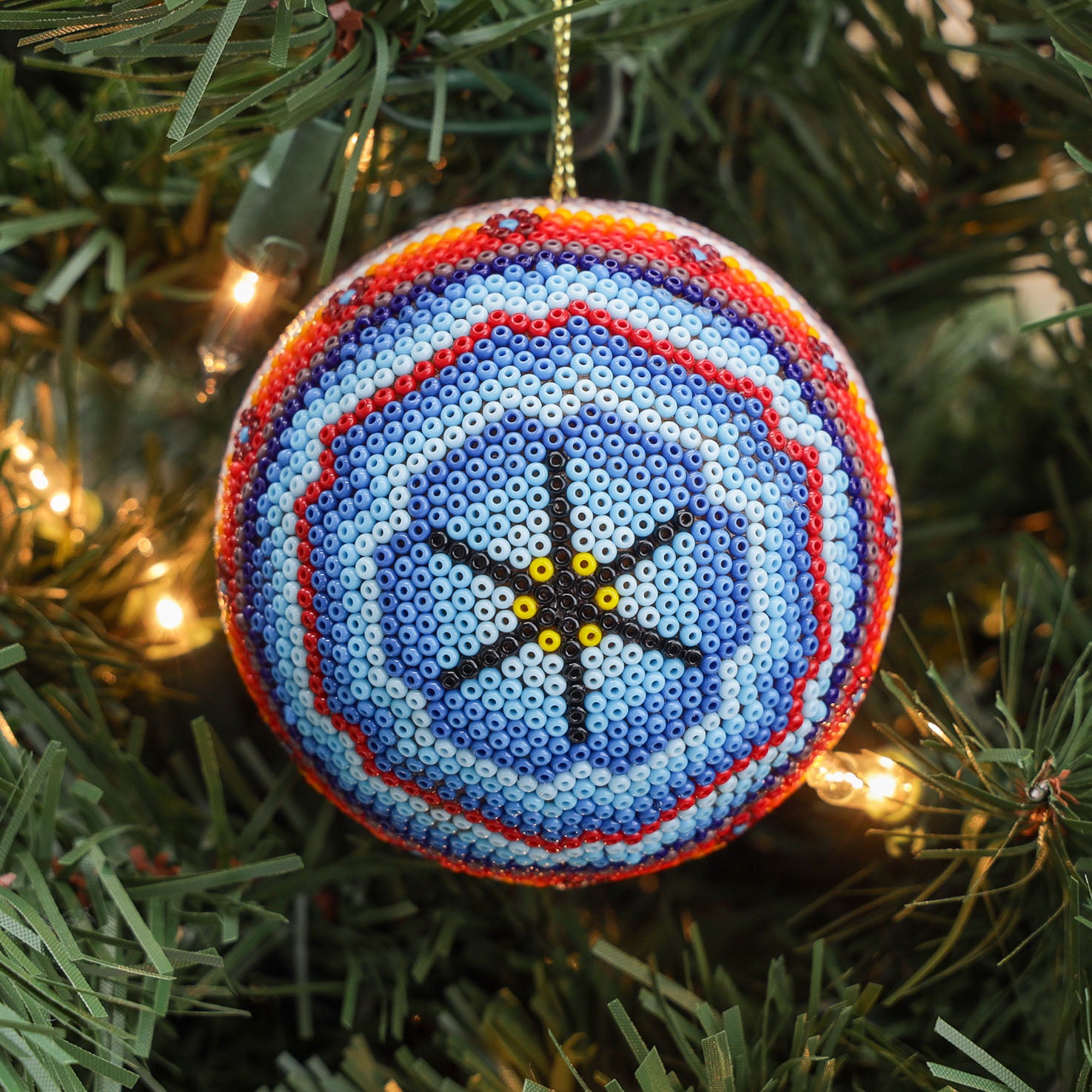Huichol Art Round Beaded Christmas Ornament