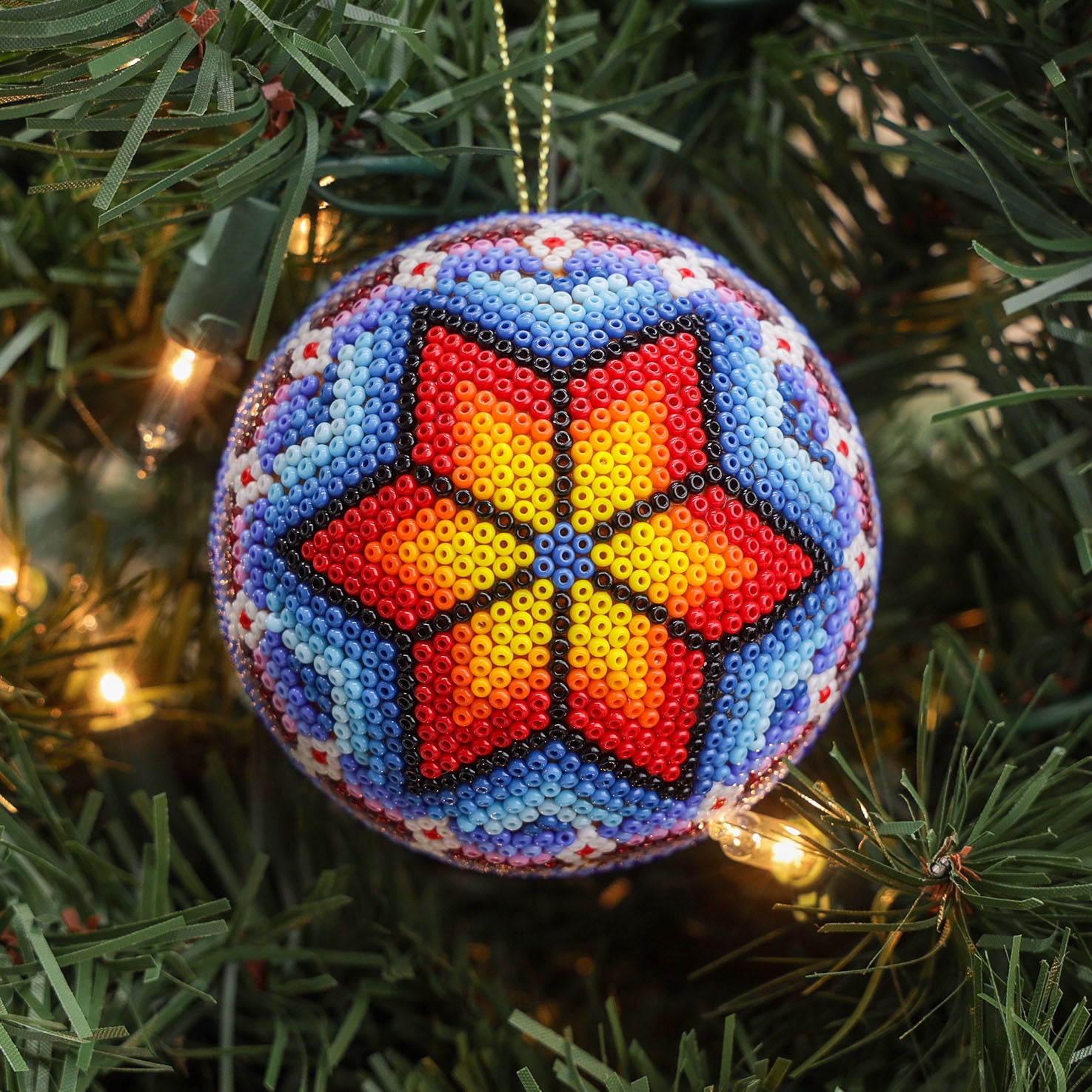 Huichol Art Round Beaded Christmas Ornament
