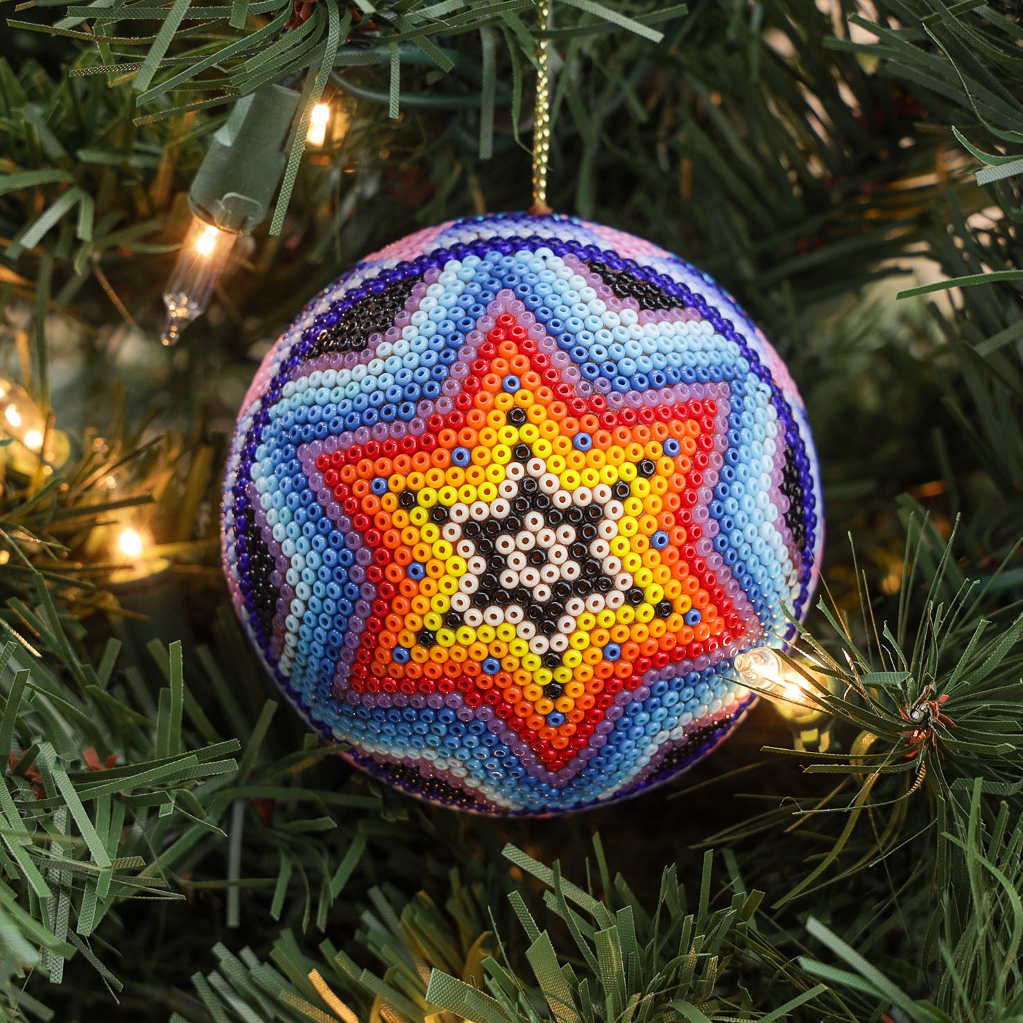 Huichol Art Round Beaded Christmas Ornament