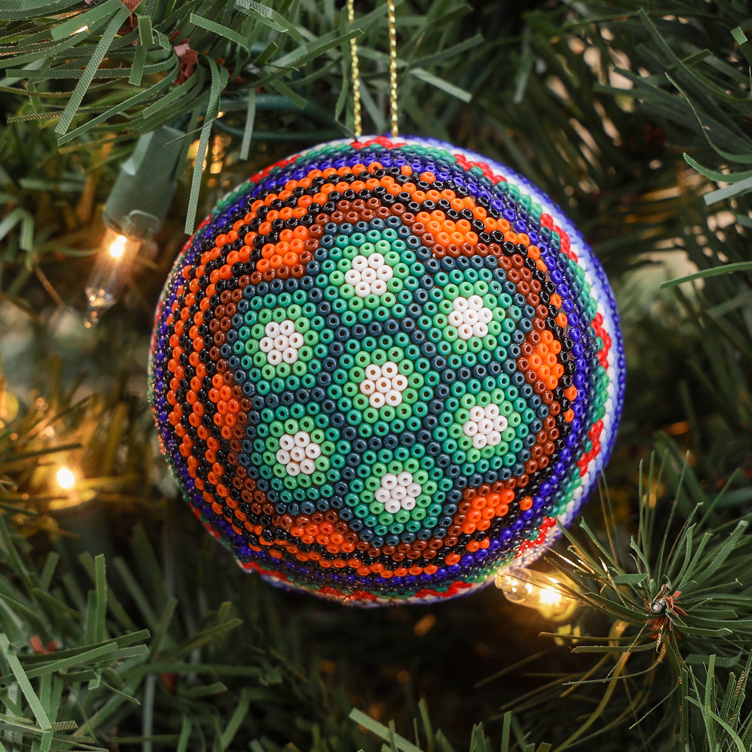 Huichol Art Round Beaded Christmas Ornament
