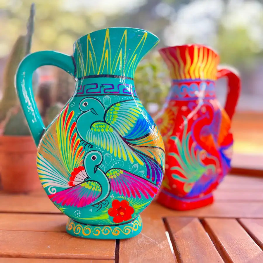 Hand-Painted Xalitla Clay Pitcher