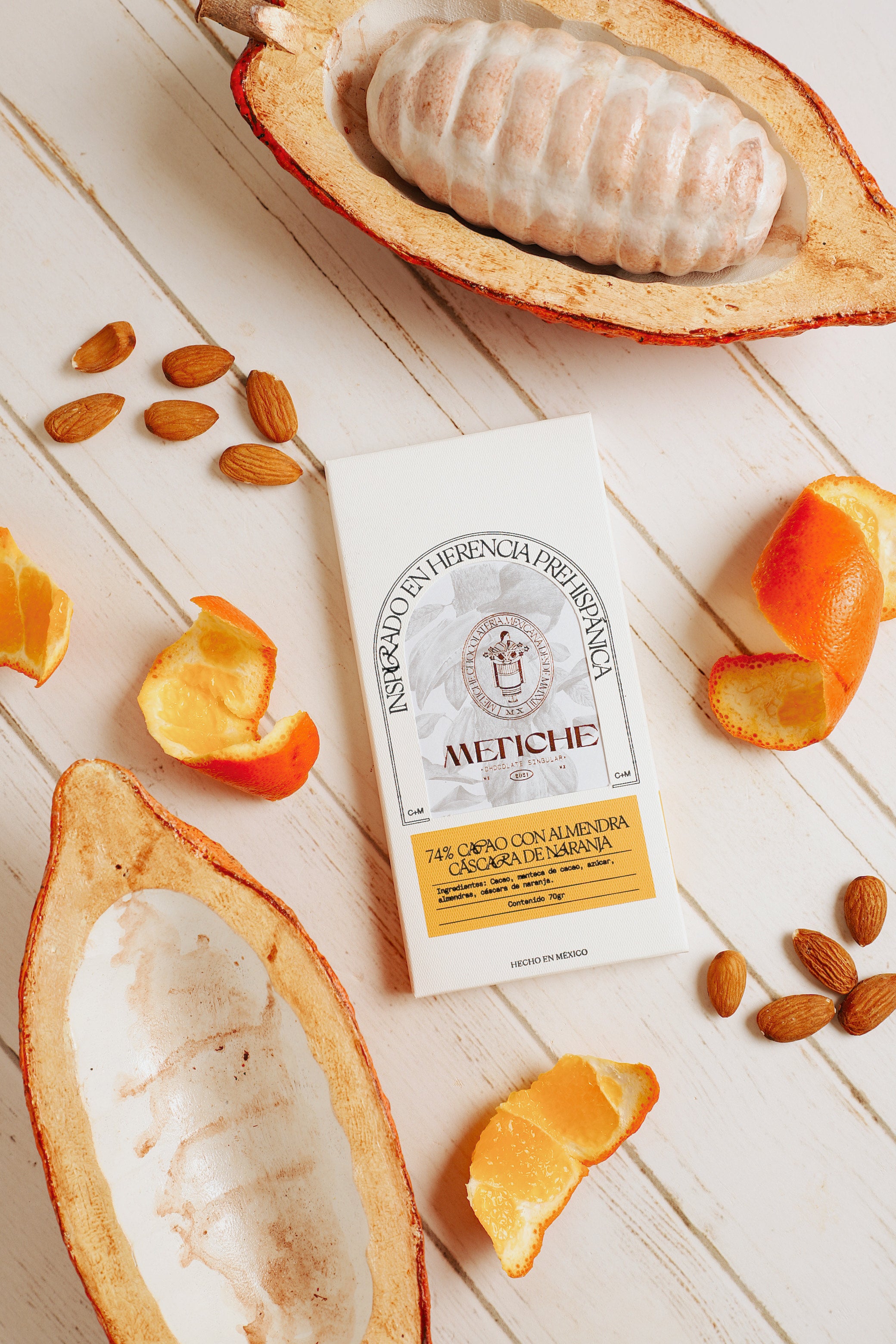 Dark Mexican Chocolate Bar, 74% Cacao with Almonds & Orange Peel