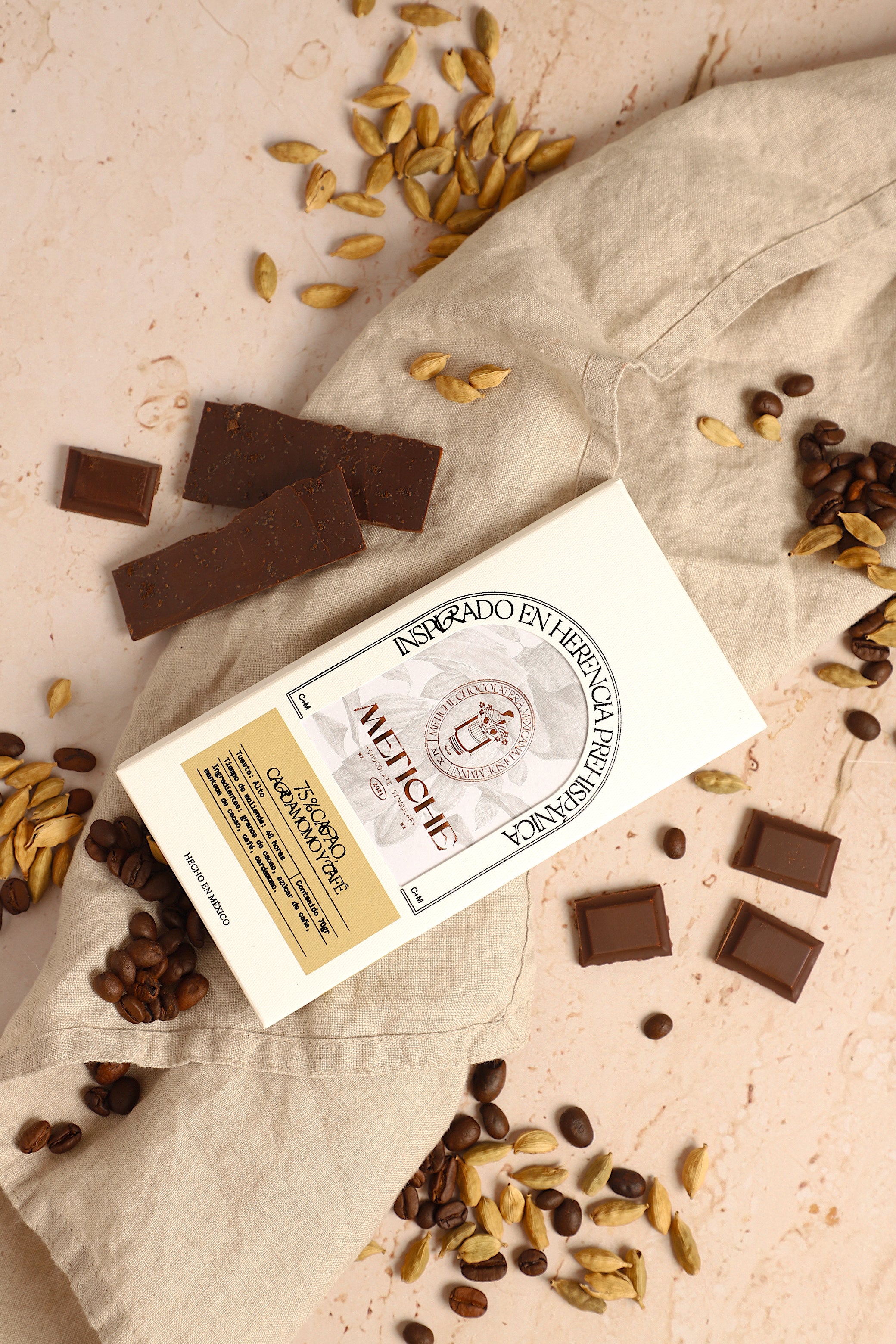 Dark Mexican Chocolate Bar, 75% Cacao with Cardamom & Coffee