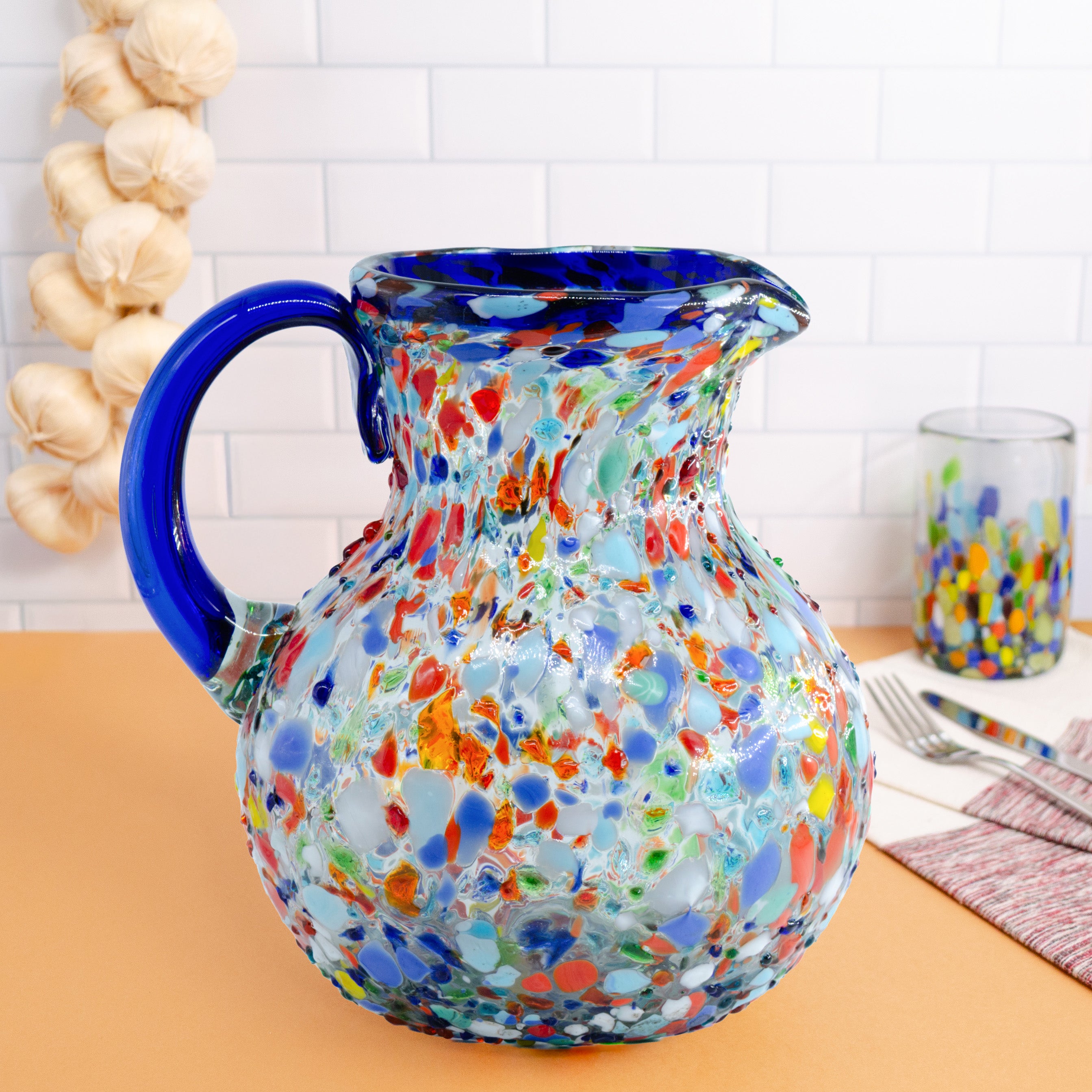 Tonalá Handblown Marbled Glass Pitcher | Lolo Mercadito
