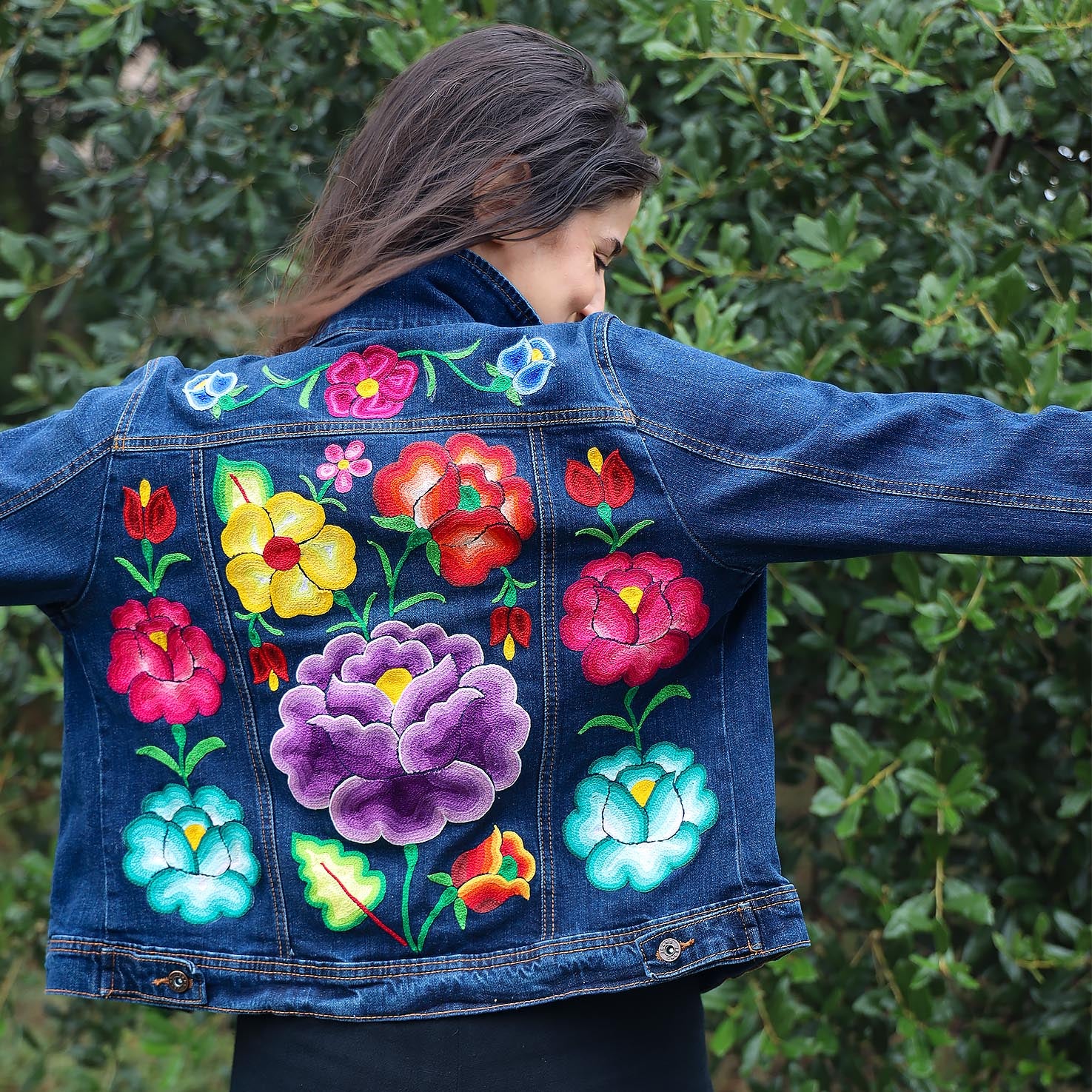 Embroidered blue jean jacket best sale