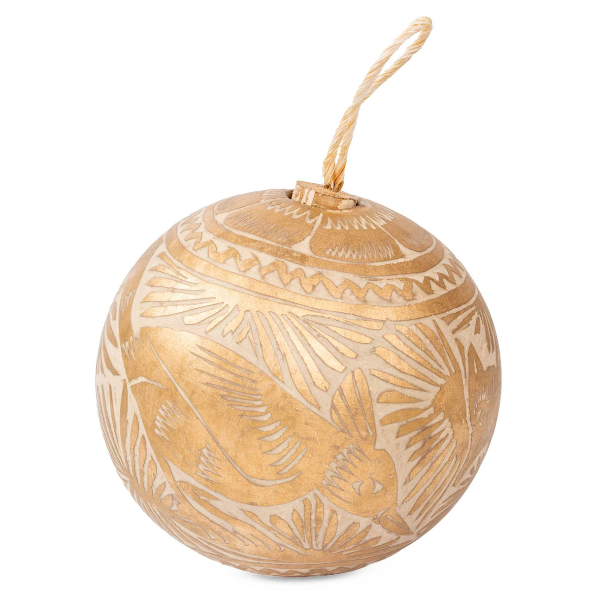 Jícara Natural Hand-Carved Round Christmas Ornament