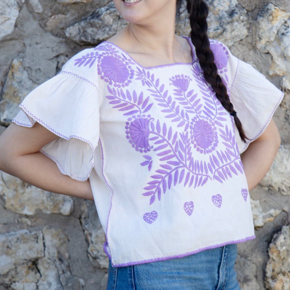 Carranza Flutter Sleeve Embroidered Cropped Blouse