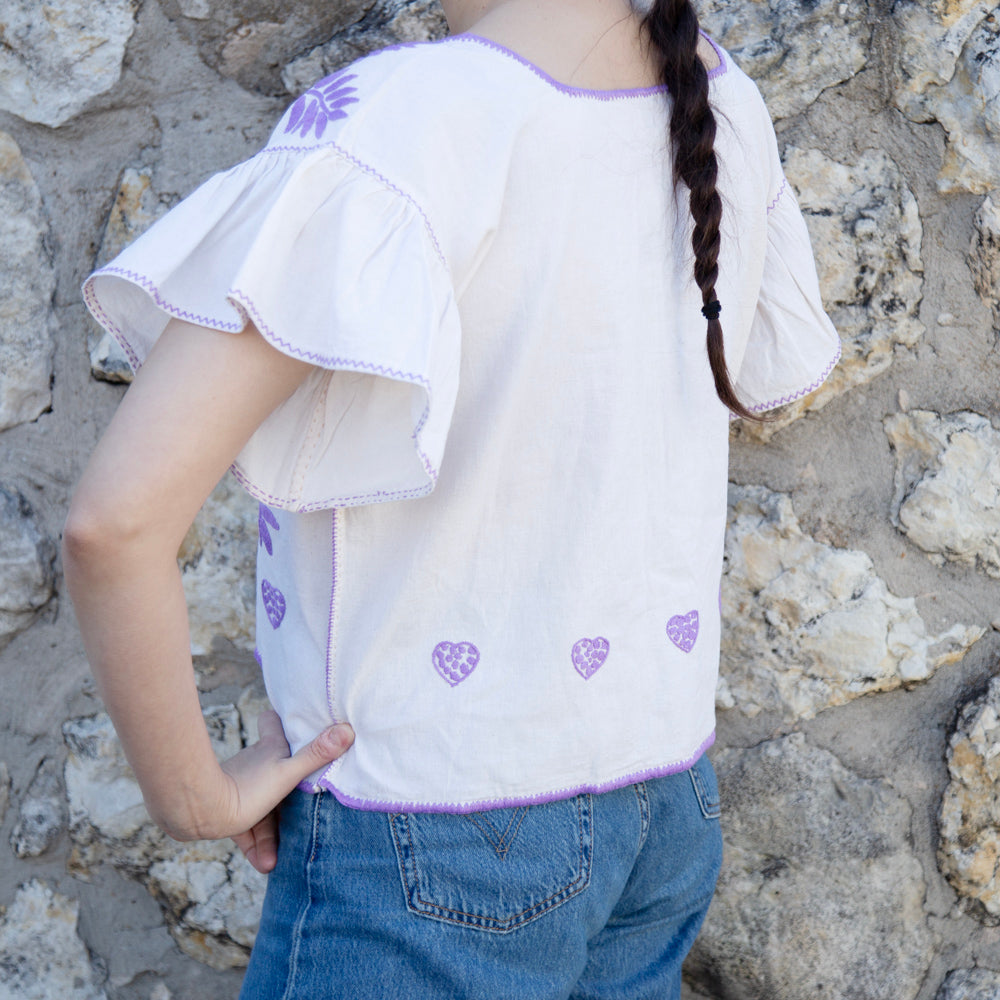 Carranza Flutter Sleeve Embroidered Cropped Blouse