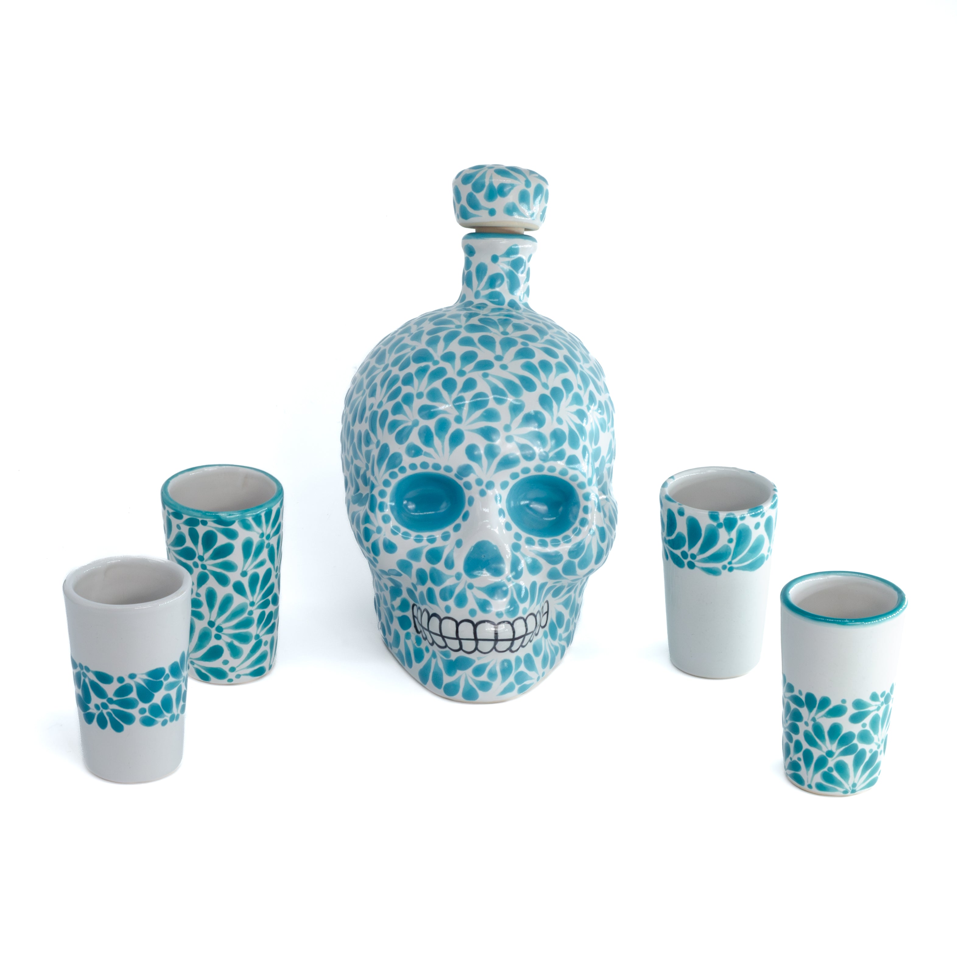 Hand Painted Sugar Skull Decanter and Shot Glasses Set