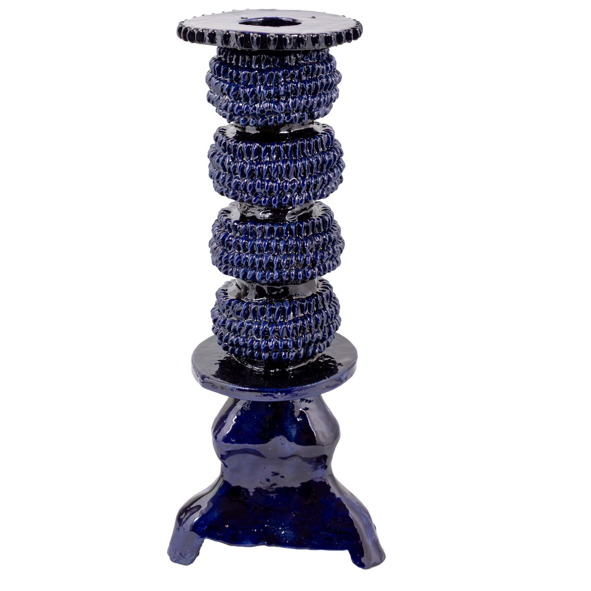 Large Blue Barro Vidriado Candle Holder