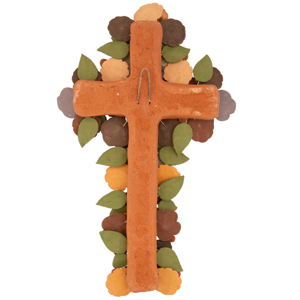 Large Floral Cross Barro Pigmentado Clay Wall Art